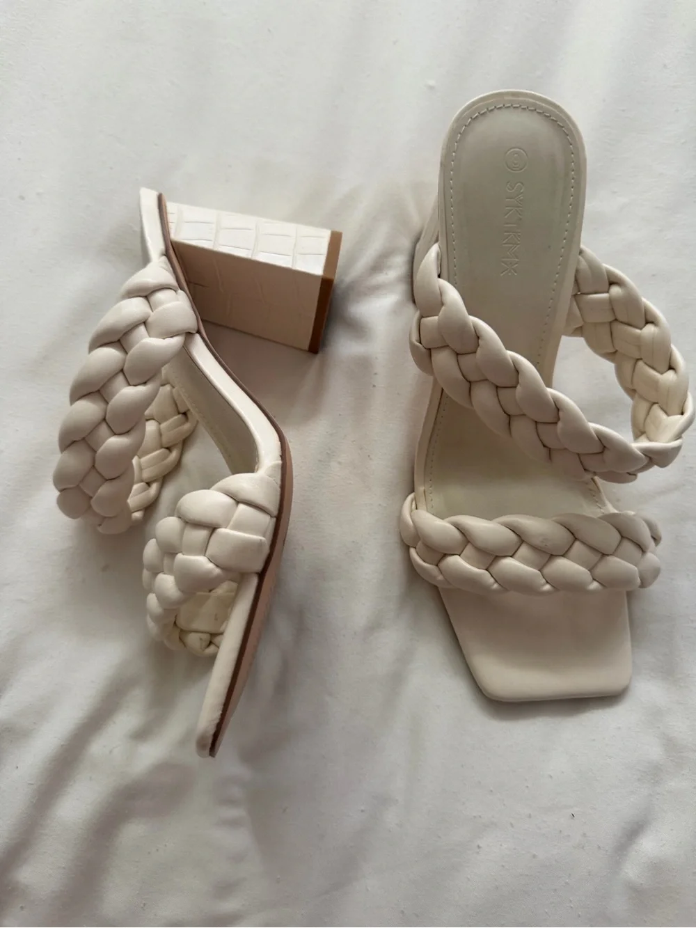 Amazon Braided Double-Strap Slide Heels in Cream